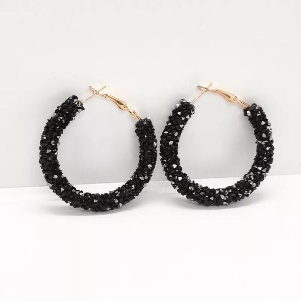 Black Crystal Hoop Earrings